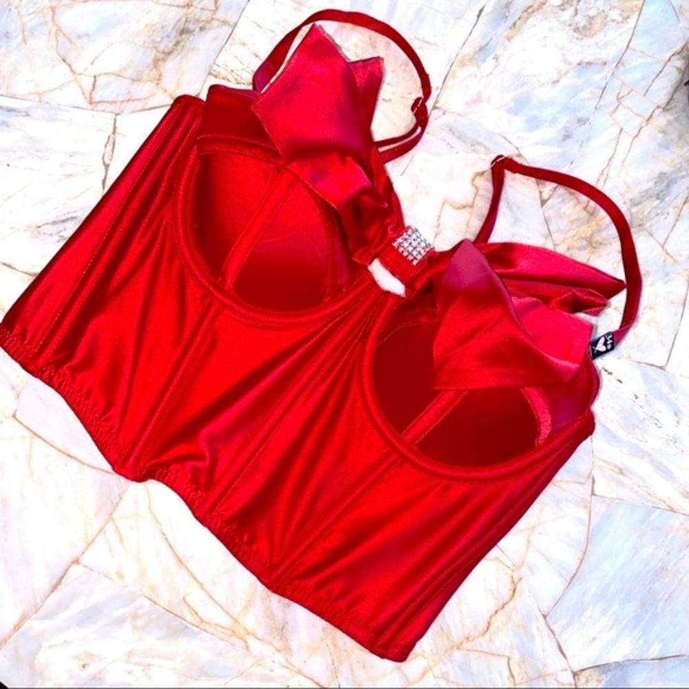 Victoria's Secret Dream Angels Red Satin Cupped Bow Bra Top 34B